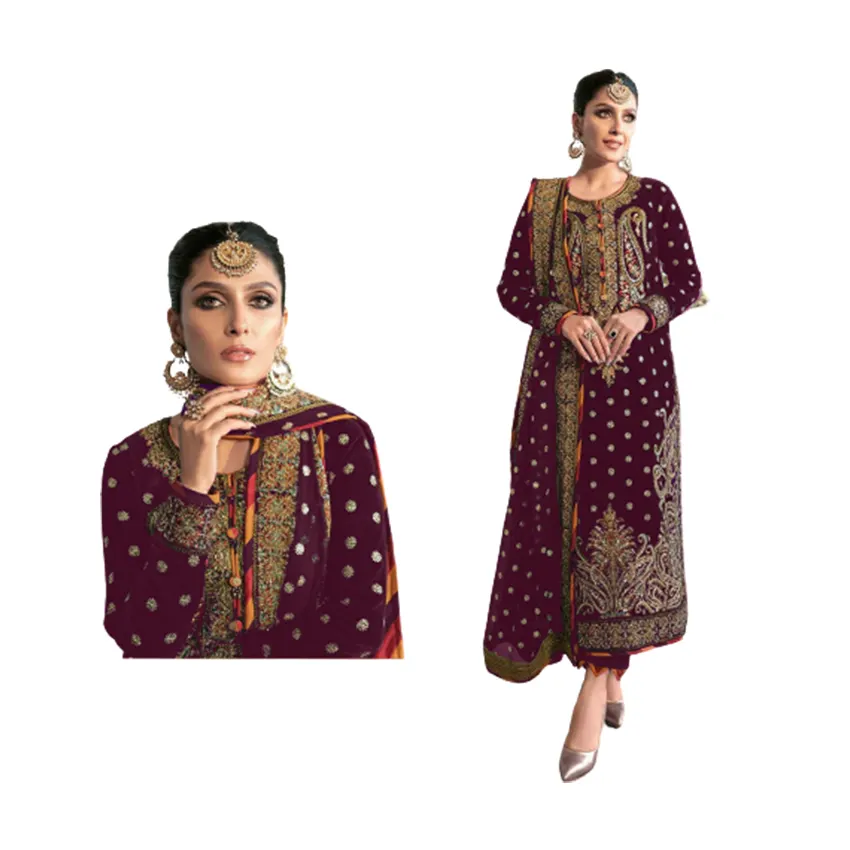 Kualitas tinggi desain kustom bordir Salwar Kameez bordir desain kerja Pakistan dan India bergaya gaun wanita untuk dijual