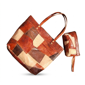 Women's Vintage <b>Patchwork</b> Handmade Tote <b>Bag</b> Shoulder <b>Bag</b> Closure Pouch ANA Madagascar Model ANA00100 Polyester Lining Daily - Product Image 5