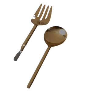 Juego moderno de cuchara y tenedor de oro con asas cuadradas y acabado pulido con espejo, ideal para cocina, comedor y uso doméstico. - Product Image 4
