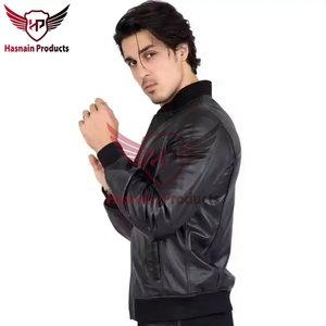 OEM แจ็กเก็ตบอมเบอร์สำหรับผู้ชายสีดำ, แจ็คเก็ตหนังแกะแท้พรีเมี่ยมสไตล์นักศึกษาลำลองเหมาะสำหรับฤดูหนาว - Product Image 6