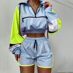 Ensemble court imperméable deux pièces pour femme, coupe-vent respirant à capuche, grande taille, streetwear, gym, hiver, léger, en nylon - Product Image 5