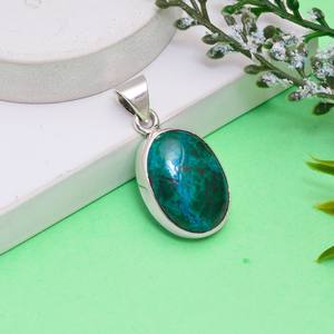 Venta al por mayor 925 plata esterlina ovalada crisocola bisel colgante piedras preciosas naturales joyería hecha a mano para mujeres - Product Image 2