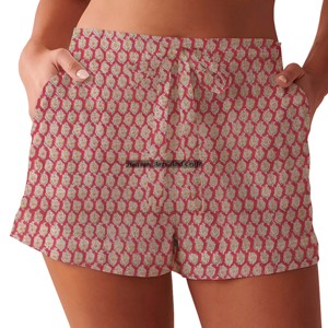 Nouveau short en coton imprimé à la main en gros, short d'été décontracté pour la plage et le sommeil, avec cordon élastique à nouer à la taille, vêtement pour femmes - Product Image 5