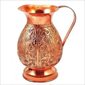 Jarra de água de cobre para utensílios de cozinha, jarro de qualidade premium, jarro de bebidas artesanal com alça brilhante