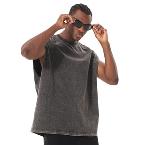 Débardeur homme été haute qualité, effet délavé, 100% coton tricoté, uni et sans manches, respirant et imprimé. - Product Image 3