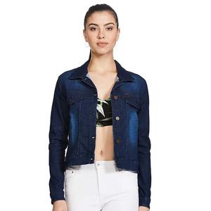 Vente en gros de jeans personnalisés pour femmes, vestes en jean courtes à col rabattu pour femmes, veste en jean à coupe ample - Product Image 4