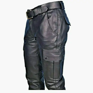 Pantalones de Moto Unisex de Cuero, Cintura Elástica, Ecológicos, Transpirables, Resistentes al Viento, Equipo de Protección para Motocicleta, Bordado - Product Image 2