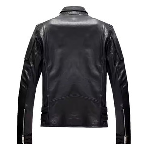 Veste en cuir mince d'automne hiver col montant veste en cuir véritable en gros à la mode pour motos technique de teinture unie - Product Image 2