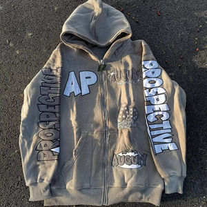 Streetwear 450 GSM 100% coton surdimensionné hommes sweats à capuche zippés décontracté blanc sweat à capuche zippé hommes sweats à capuche - Product Image 1