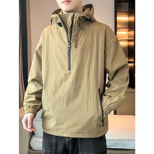 Abrigo holgado de color sólido con bolsillos delanteros Ropa de invierno informal Chaqueta deportiva con capucha y media cremallera a prueba de viento - Product Image 6