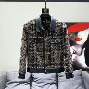 High Quality Men's Summer Fashion Long Sleeve Turn-<b>Down</b> Collar Coat New Patchwork Wool Fabric Leather Jackets Fur Decoration - Product Image 2