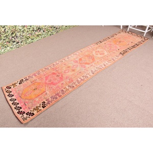 Vintage Turkish Herki <b>Rug</b> 2.5x10.8 ft, Orange <b>Runner</b> Solid Wool <b>Rug</b> - Product Image 2