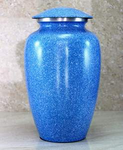 Urne de crémation en aluminium bleu ciel pour cendres humaines, urne commémorative fabricant indien L MAX B exportation - Product Image 1