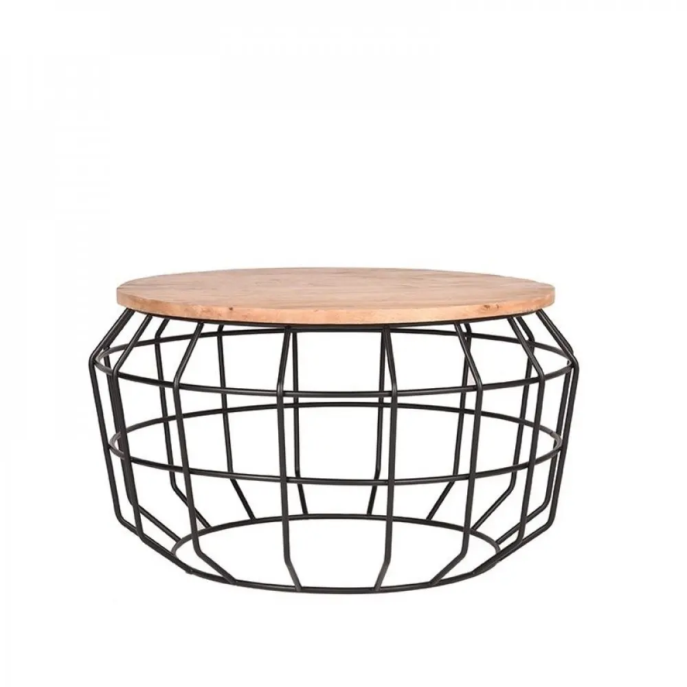 Bester Preis nordische einfache Wohnzimmermöbel schmiedeeiserner Rahmen Couchtisch mit Holzplatte moderner Mitteltisch runde Form