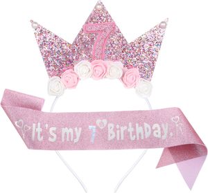 Set Corona e Fascia per Capelli DAMAI con Fiori Glitterati Rosa, Kit Tiara per <span class=keywords><strong>Compleanno</strong></span>, Decorazioni per Feste da Principessa per Bambine - Product Image 1