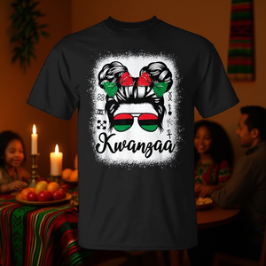 Camiseta Kwanzaa Girls Messy Bun con los Siete Principios para Promociones - Product Image 3