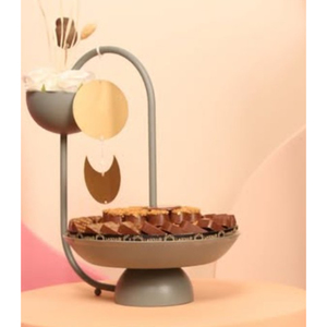 Bol à chocolat de forme ronde en métal doré avec plateau et accent floral pour la meilleure vente - Product Image 6
