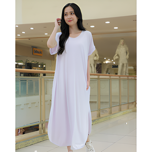 Vestido de mujer de poliéster cómodo duradero de alta calidad Casual mangas cortas Midi longitud suave sensación de la mano sólido Kanye caído - Product Image 2