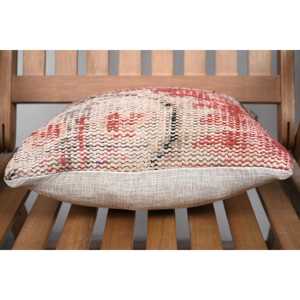 Beige Wool Kilim Patchwork Pillow 14x14 Inch Luxury Vintage <b>Fluffy</b> Embroidered Rustic Throw Pillow for <b>Bedding</b> or Floor Use - Product Image 5