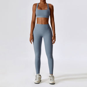 Conjunto de Yoga ligero y transpirable de 2 piezas para mujer, mallas de cintura alta y Sujetador deportivo, Top acolchado para entrenamiento de gimnasia, Fitness, correr - Product Image 3