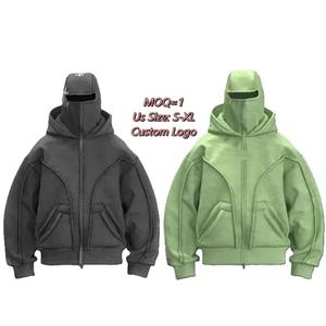Prix de gros, unisexe, élégant, sur mesure, coupe classique, double capuche, patch cousu, broderie, cagoule ninja zippée pour homme - Product Image 2