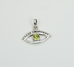 925 argent sterling massif à facettes péridot vert mois d'août pendentif style oeil de naissance - Product Image 2