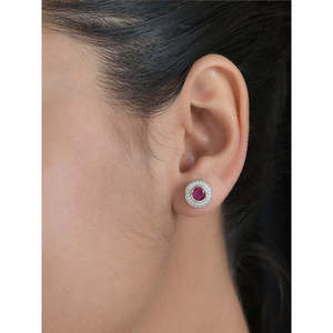 Cổ điển hợp thời trang Thiết kế màu đỏ <span class=keywords><strong>ruby</strong></span> Halo Stud bông tai 925 sterling Silver mạ Vàng Rose Gold <span class=keywords><strong>Opal</strong></span> kim cương Sapphire đá chính - Product Image 3