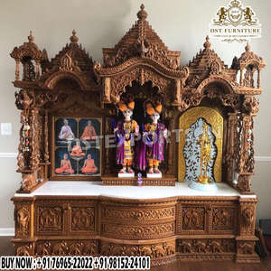 Acheter un temple en bois de teck Siddhivinayak pour la maison, taille personnalisable, bois massif sculpté à la main, fabricant de Pooja Ghar en Inde - Product Image 3