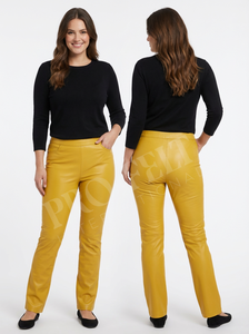 Pantalon en cuir de veau véritable léger et confortable pour femmes, taille haute, coupe slim, taille élastique, pantalon en cuir de qualité supérieure tendance - Product Image 3