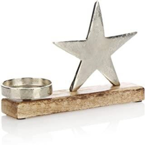 Deluxe Quality Aluminium Star Tealight Holder With Mango Wooden Base Home Decor Ornament <b>Christmas</b> <b>Table</b> Decoration <b>Gift</b> Item - Product Image 2