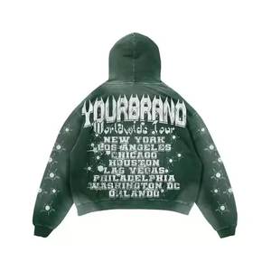 Venta al por mayor de chándales de lavado de ácido verde logotipo impreso personalizado para hombres ropa de calle chándal de alta exigencia para invierno conjuntos transpirables - Product Image 2