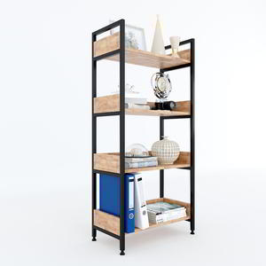 4-Tier Rubber Wood & Iron Frame Bookshelf 60x32x127cm for Living Room Office Organizer KS68076 - Product Image 2