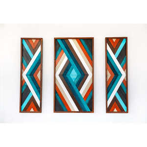 Modern Geometric Wood Mosaic Boho <b>Art</b> <b>Set</b> <b>of</b> <b>3</b> Multi-Size Eye-Catching <b>Wall</b> Accents - Product Image 2