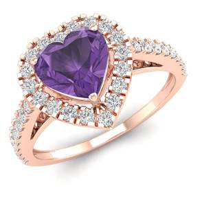 แหวนหมั้นเพชรทรงหัวใจ 0.75 กะรัต ประดับพลอยอะมีทิสต์  ทองคำขาว 14K คุณภาพสูง ได้รับการรับรองจาก IGI สำหรับผู้หญิง - Product Image 2