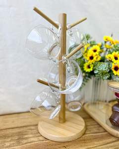 Natural <b>Wood</b> Mug Tree Stand Storage Rack Kitchen Countertop Tabletop Coffee Tea Cup Holder <b>Hanger</b> Organizer Hanging Hooks - Product Image 6