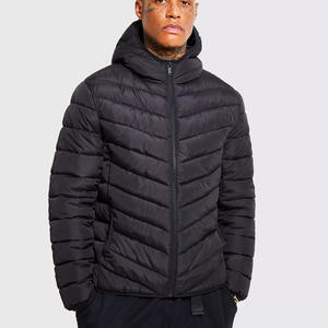 Veste matelassée à fermeture éclair à travers bouffante avec capuche coupe-vent chaud en duvet personnalisé polyester hiver extérieur bulle vestes pour hommes - Product Image 1