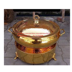 Plato de frotamiento redondo chapado en oro de lujo con acabado martillado y soporte decorativo para Catering Buffet y calentador de alimentos de Hotel - Product Image 2