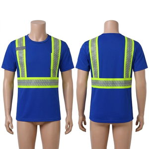Premium 180 GSM Polyester Safety Work <b>Tshirt</b> Orange Navy Contrast Panels Reflective Heat <b>Transfer</b> Logo - Product Image 6