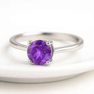 Bague de fiançailles et de mariage en argent sterling 925 plaqué rhodium, améthyste taille ovale, sertie griffe, style tendance pour soirée, février - Product Image 2