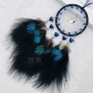 Handmade Art Deco Feather Dream Catcher Wall Hanging Round <b>Crystal</b> Beaded <b>Moon</b> Pendant Bedroom Car Decor Diwali - Product Image 2