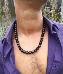 Collar de Ónix Negro de Moda - Collar para Hombre - Collar de Protección EMF - Collar de Protección para Empáticos - Pañuelo con Flecos y Cuentas - Product Image 2