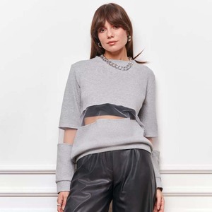Mới Phong Cách Crewneck Thiết Kế Xem Qua Lưới Phụ Nữ Mùa Xuân Mùa Thu Mỏng Dài Tay Áo Phụ Nữ Đồng Bằng Áo Thun Áo Nỉ - Product Image 5