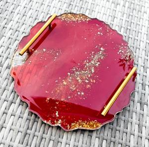 Plateau en résine blanc perlé avec poignées dorées et flocons d'aluminium Plateau de décoration artistique fait main pour table d'Inde - Product Image 3