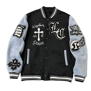 Veste à capuche hiver collège baseball personnalisée hommes noir laine sensation corps gris clair manches Varsity vêtements d'extérieur Streetwear - Product Image 1