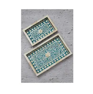 Trendy Handmade Custom-Size Wood and Resin <b>Tray</b> Top Home Kitchen and Tabletop Bone Inlay Serving <b>Tray</b> For <b>Jewelry</b> - Product Image 1