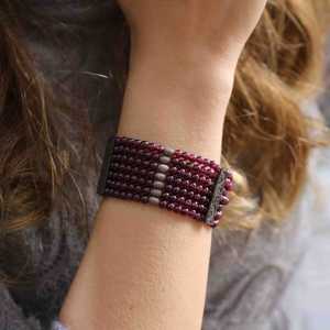 925 Sterling Silver 7-Row Garnet Thick <b>Bracelet</b> for Gift Occasions - Product Image 5
