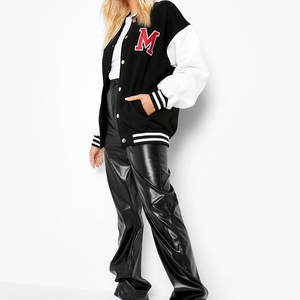 Wholesale Newest Style Wool Ladies Jacket Long Sleeve Pockets Custom Coat <b>Tops</b> Women XL Size Cotton OEM Letterman Jackets - Product Image 2