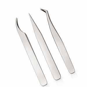 Juego de Pinzas para Extensión de Pestañas Plateadas Premium 3 en 1, Acero Inoxidable, Rectas, Curvas, de Volumen y Precisión, Herramientas para Pestañas OEM - Product Image 3