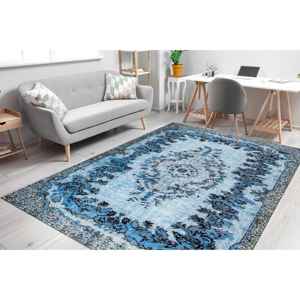 Alfombra Azul Medallion: Estilo Persa Étnico, Alfombra Impresa Lavable a Máquina, Alfombra Delgada No Tejida - Product Image 1