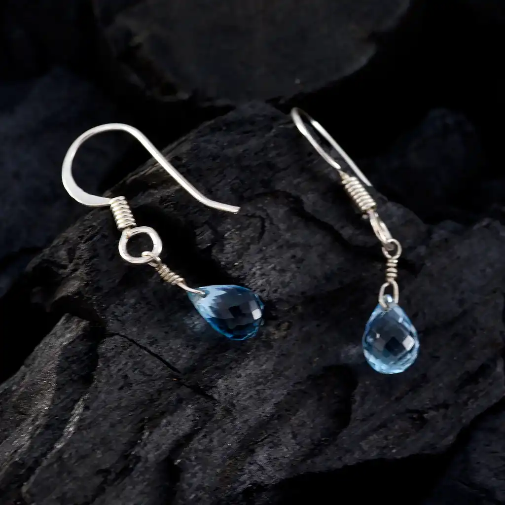 55Carat Party Wear 925 Sterling Silver Earrings For Her Yellow Plated Blue Natural Blue Topaz Amazon Hot Selling Jewelry